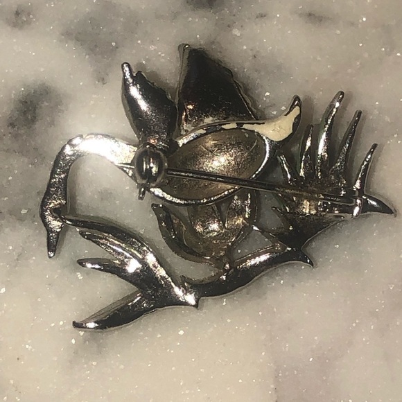 VTG Alice Caviness Marcasite Painted Swan Cygnet Brooch Silver Tone Metal 1.5” - Picture 2 of 4